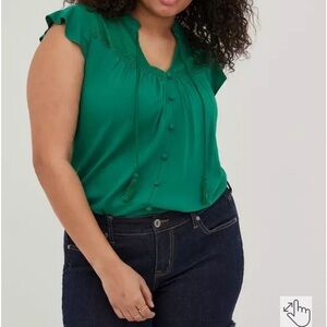 Torrid Rayon Slub Crochet Detail Tie-Front Top